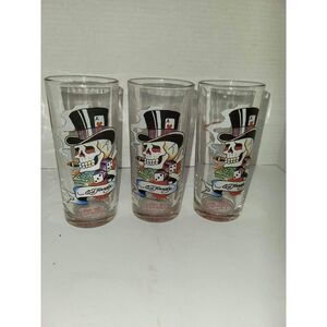 Don Ed Hardy Dice and Hat Set of 3 / three Drinking‎ Glasses Smoking Skull